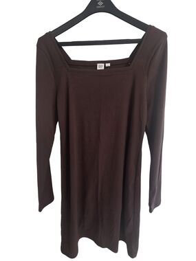 GAP Women's Dark Brown Square-Neck Long Sleeve Top